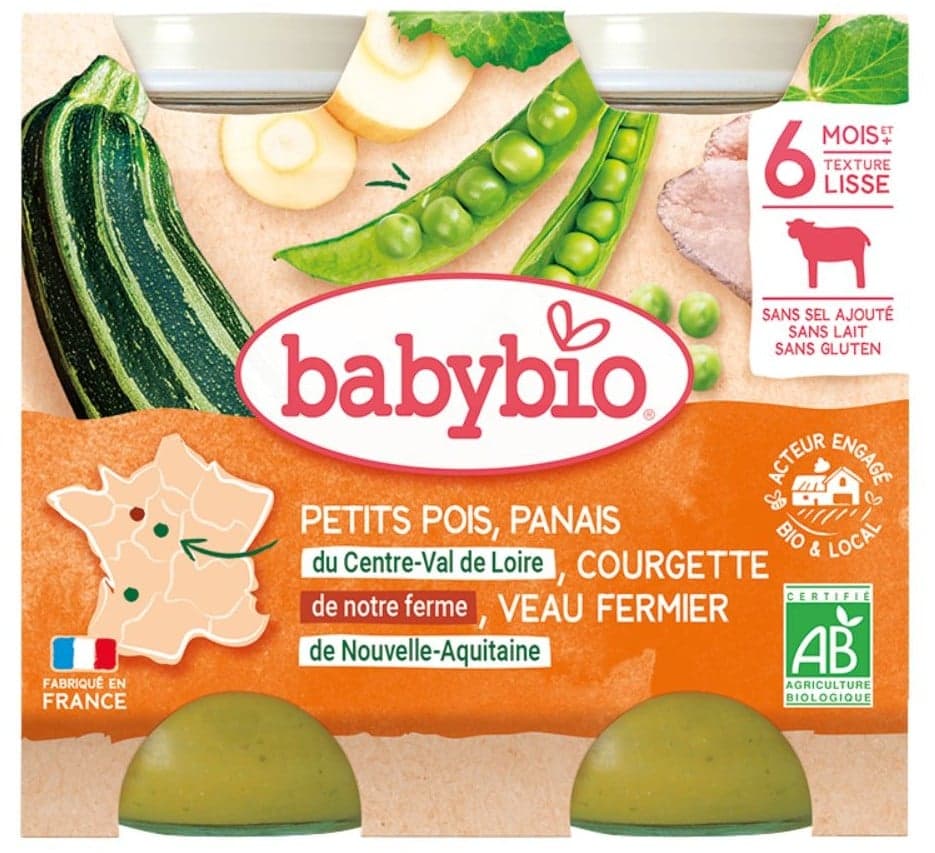 Babybio BIO Hrášek a pastiňák s cuketou a telecím masem (2×200g) 400 g