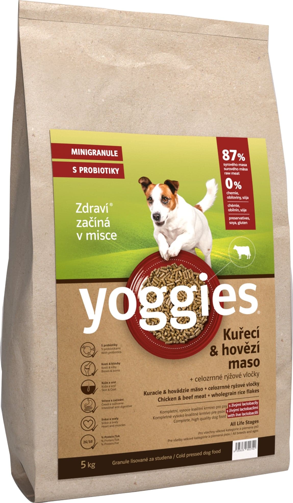 Yoggies Kuřecí a hovězí maso – minigranule pro psy s probiotiky 5 kg