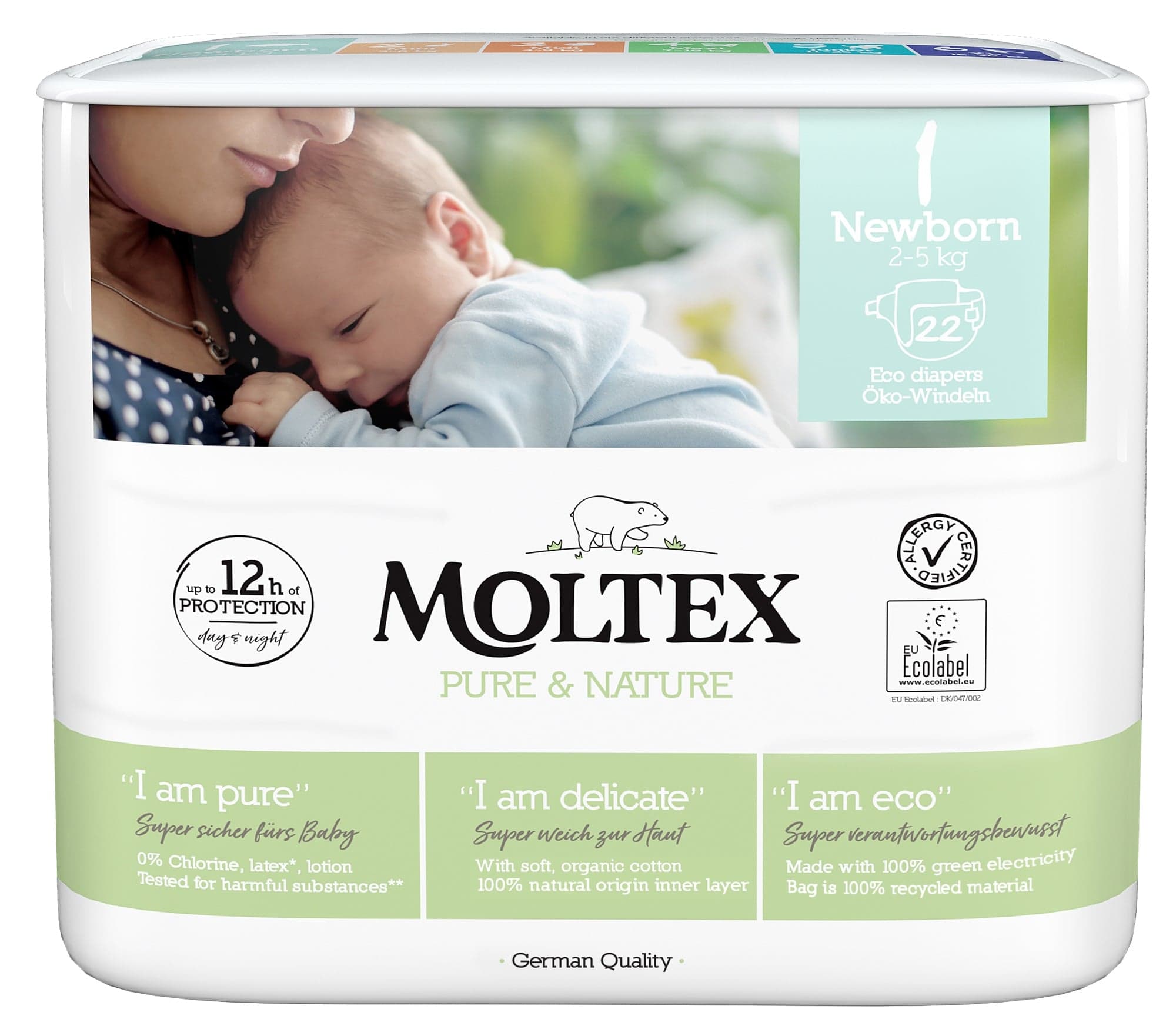 Moltex Pure & Nature EKO Jednorázové dětské plenky newborn 2–5 kg (velikost 1)