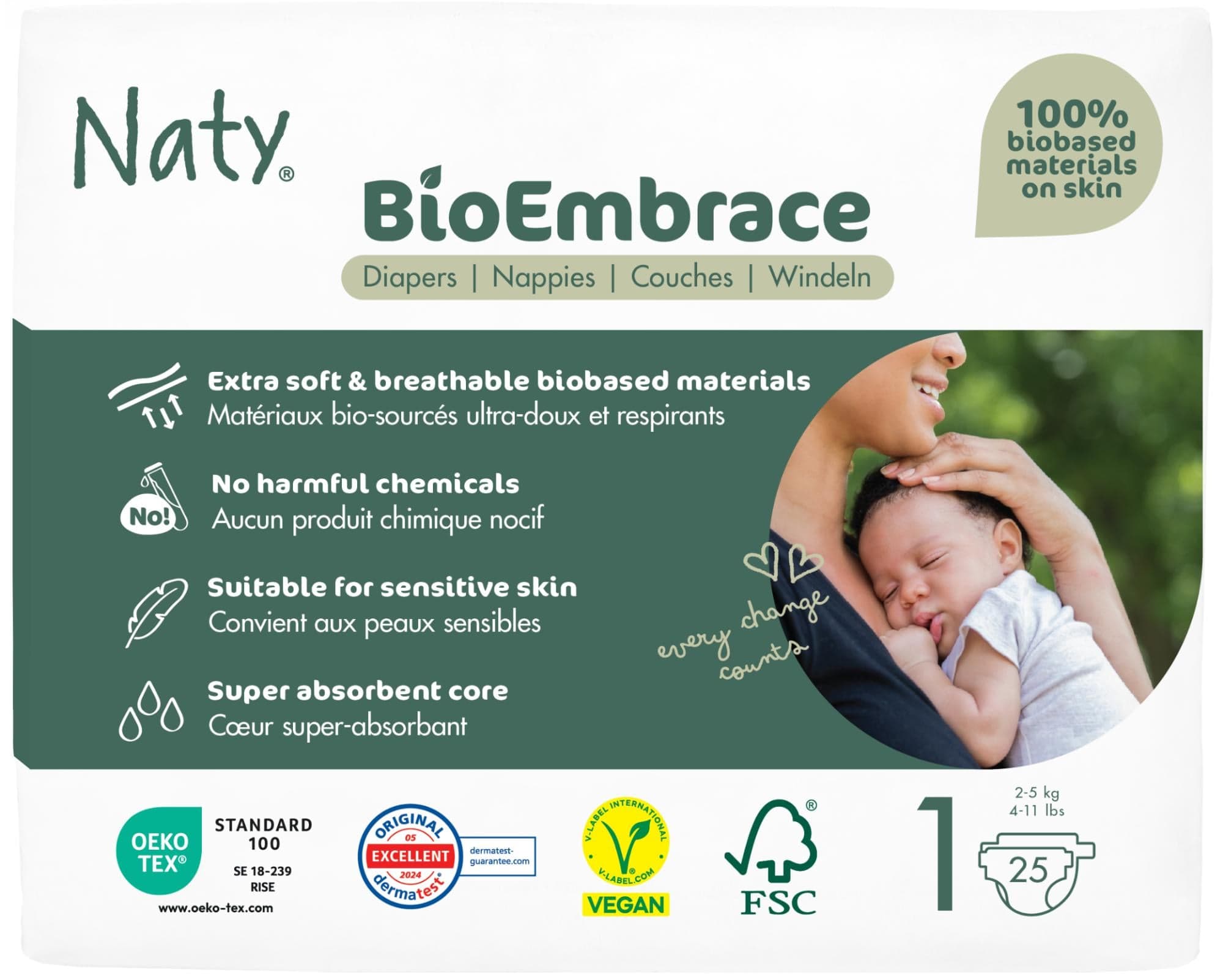 Naty Bioembrace plenky Newborn (velikost 1) 2–5 kg