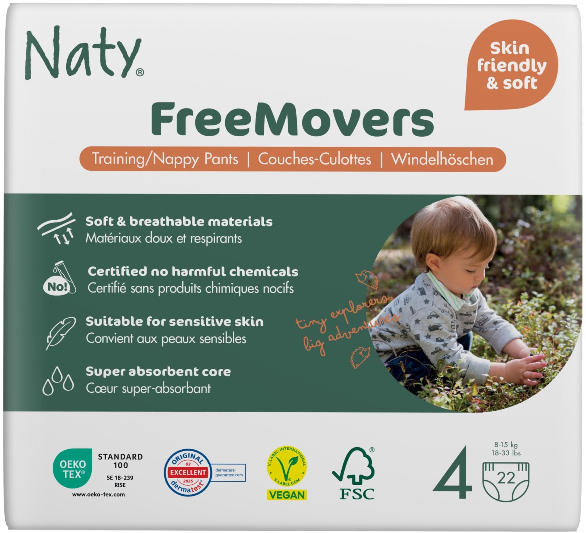 Naty FreeMovers natahovací plenkové kalhotky Maxi (velikost 4) 8–15 kg 22 ks
