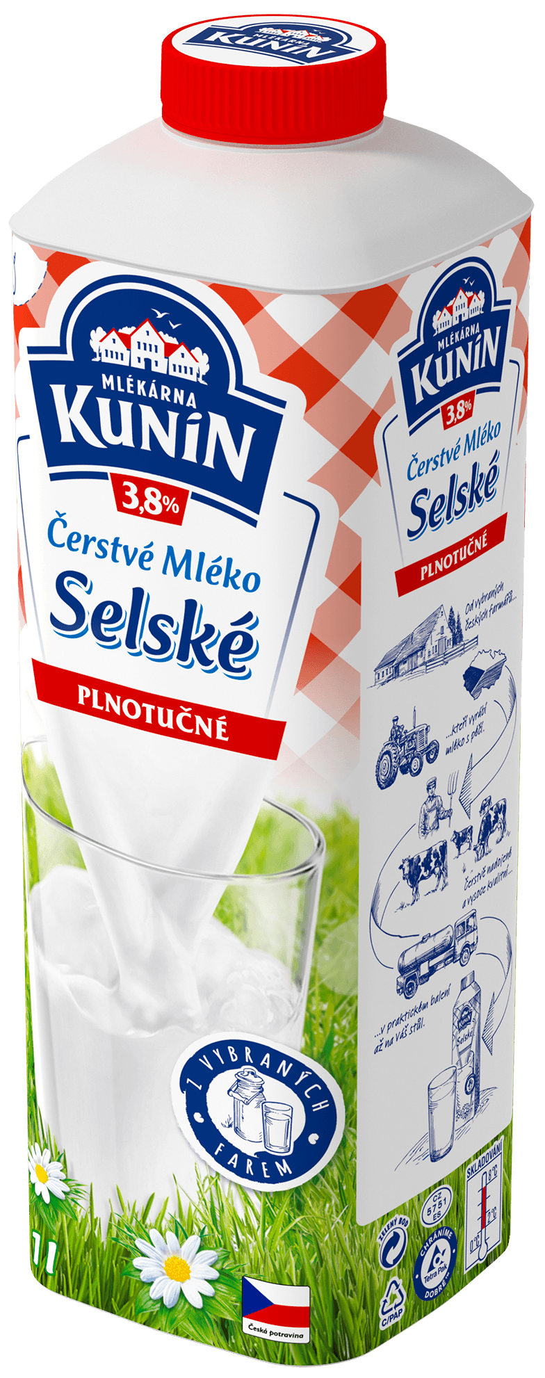Mlékárna Kunín Selské mléko plnotučné čerstvé 3,8% 1 l