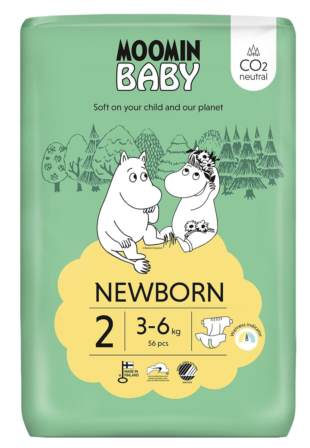 Moomin Baby EKO Jednorázové plenky newborn 2 (3–6 kg) 56 ks