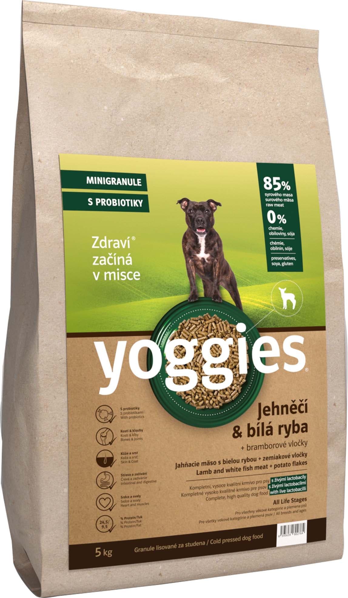 Yoggies Jehněčí a bílá ryba – minigranule s laktobacily pro psy