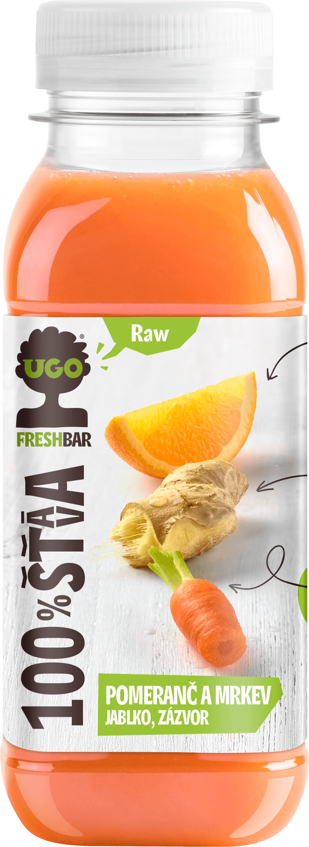 UGO RAW pomeranč, mrkev, jablko a zázvor