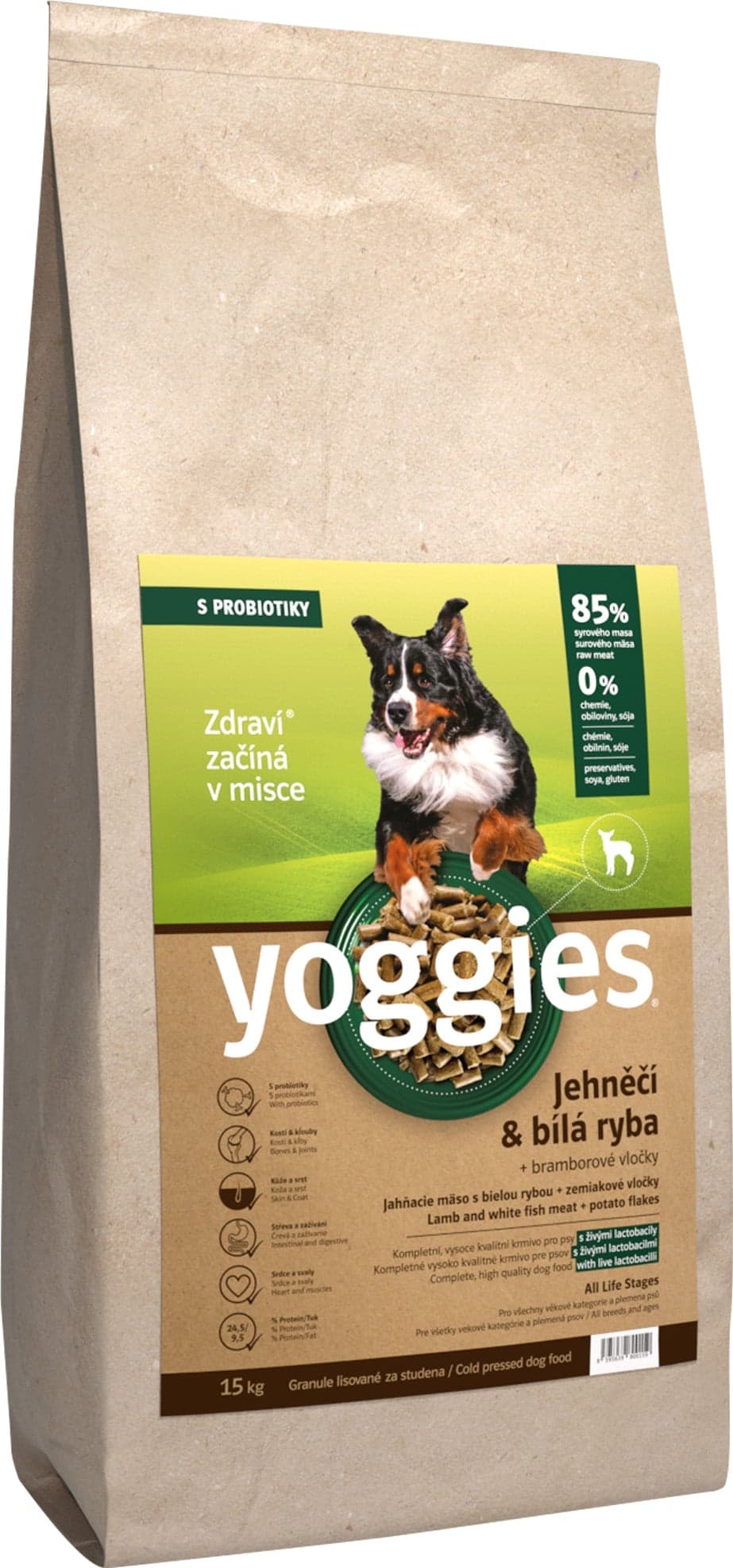 Yoggies Jehněčí a bílá ryba – granule s laktobacily pro psy