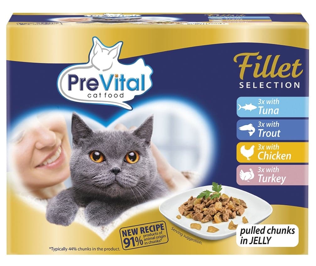 PreVital Fillet Selection kapsičky pro kočky s tuňákem, pstruhem, kuřecím a krůtím v želé 12×85 g