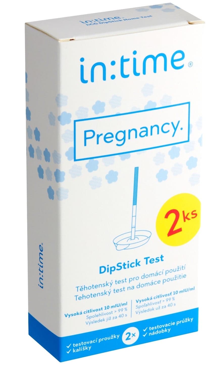 IntiMed Pregnancy hCG DipStick těhotenský test pro domácí použití s kalíšky