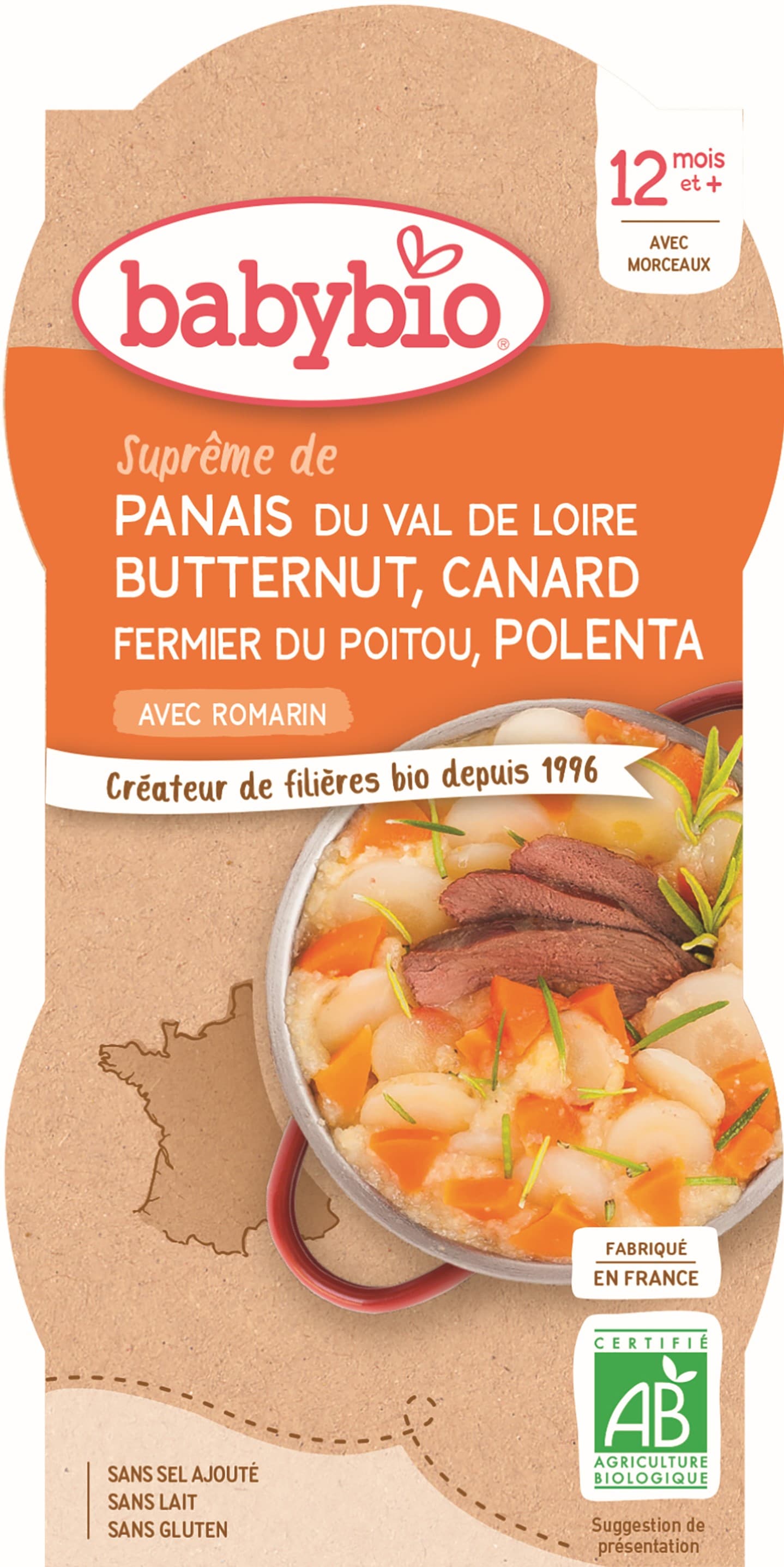 Babybio BIO Pastiňák s máslovou dýní, kachnou a polentou (2×200g)
