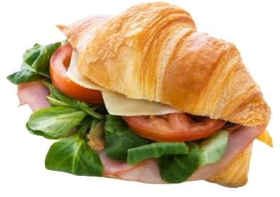 Croissant máslový se šunkou, rajčetem a sýrem Ementál