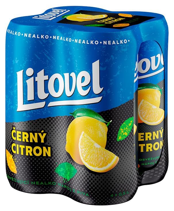 Litovel Černý citron nealko plech (4×0,5 l)