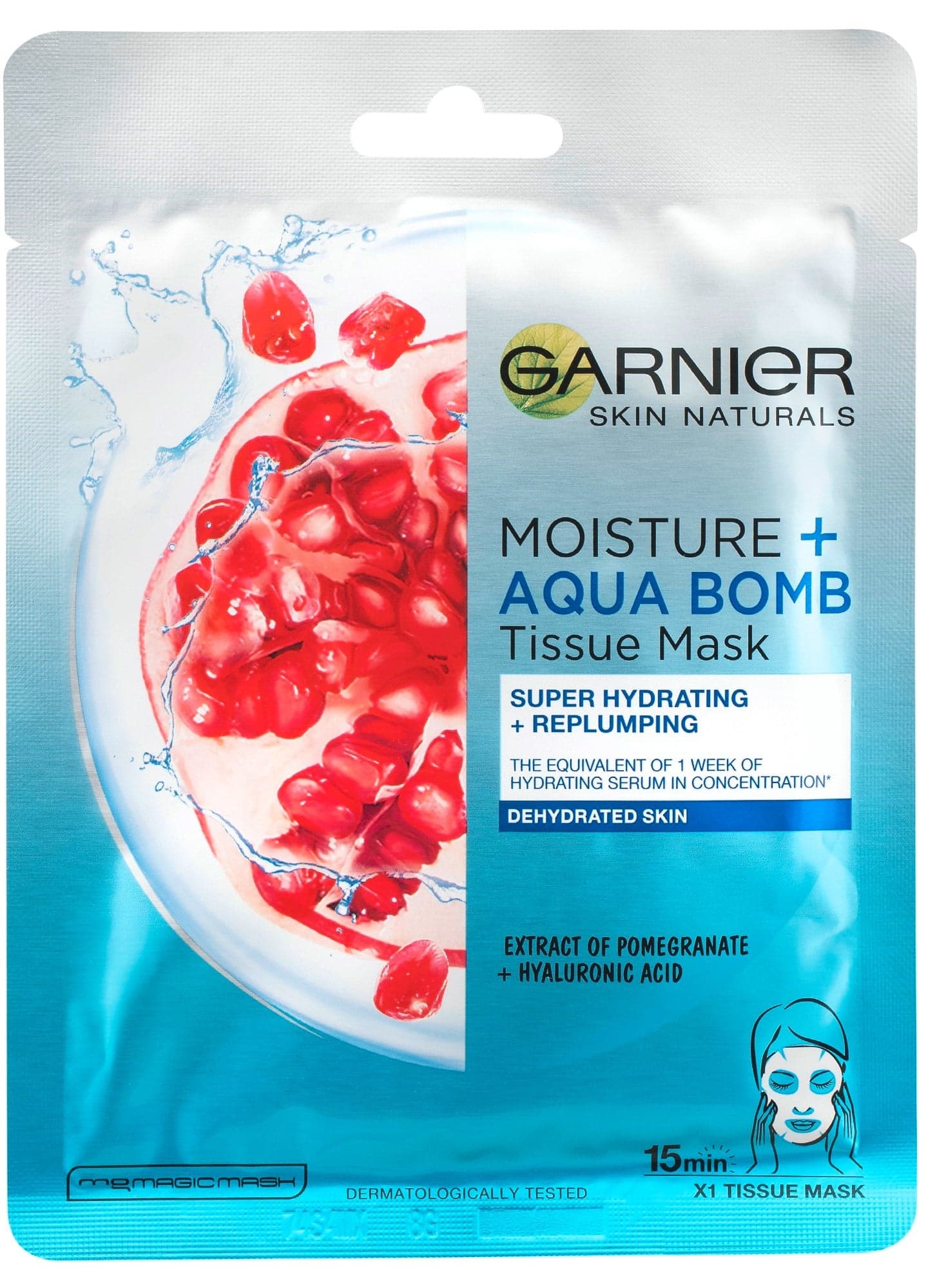 Garnier Moisture + Aqua Bomb Superhydratační textilní maska s granátovým jablkem