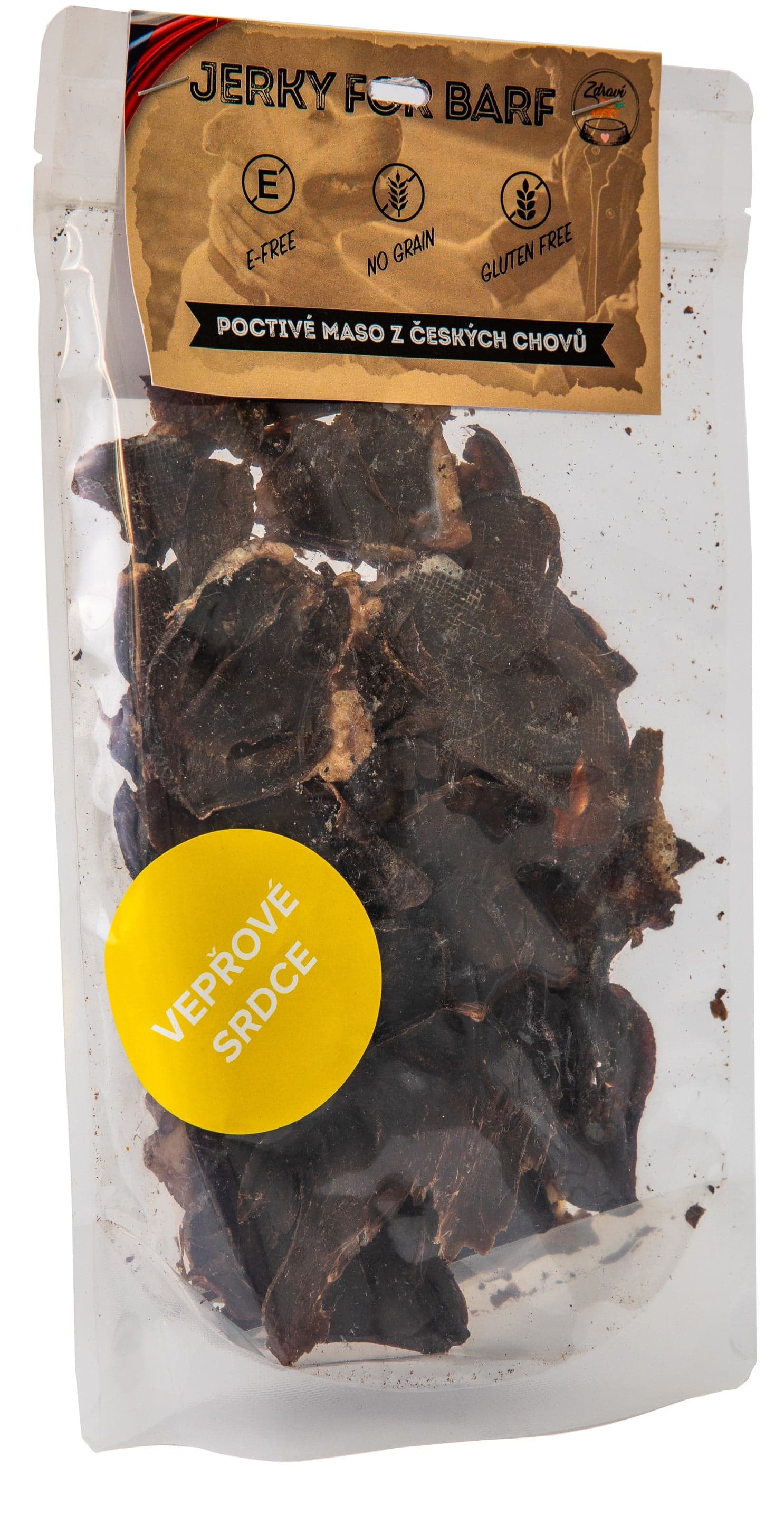 Do psí misky Jerky for barf sušené vepřové srdce 100 g