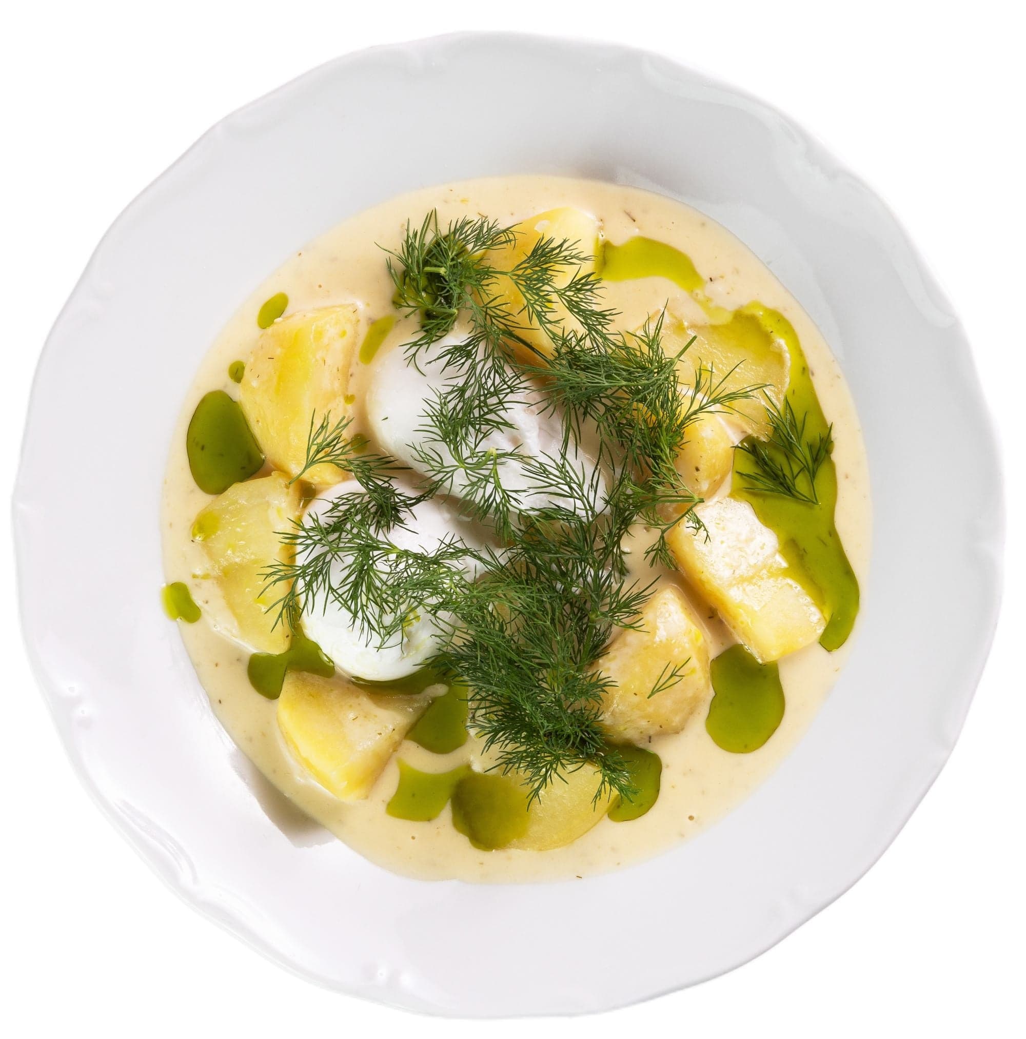 Koprová omáčka s pošírovaným vejcem a vařenými brambory z restaurace Kuchyň 0,75 kg