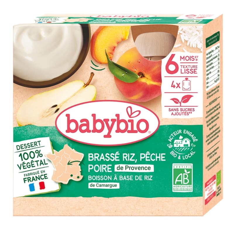 Babybio BIO Nemléčná rýžová kaše s broskví a hruškou (4×85g)