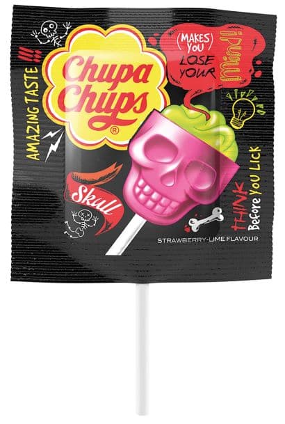 Chupa Chups 3D Skull Strawberry-Lime lízátko 15 g