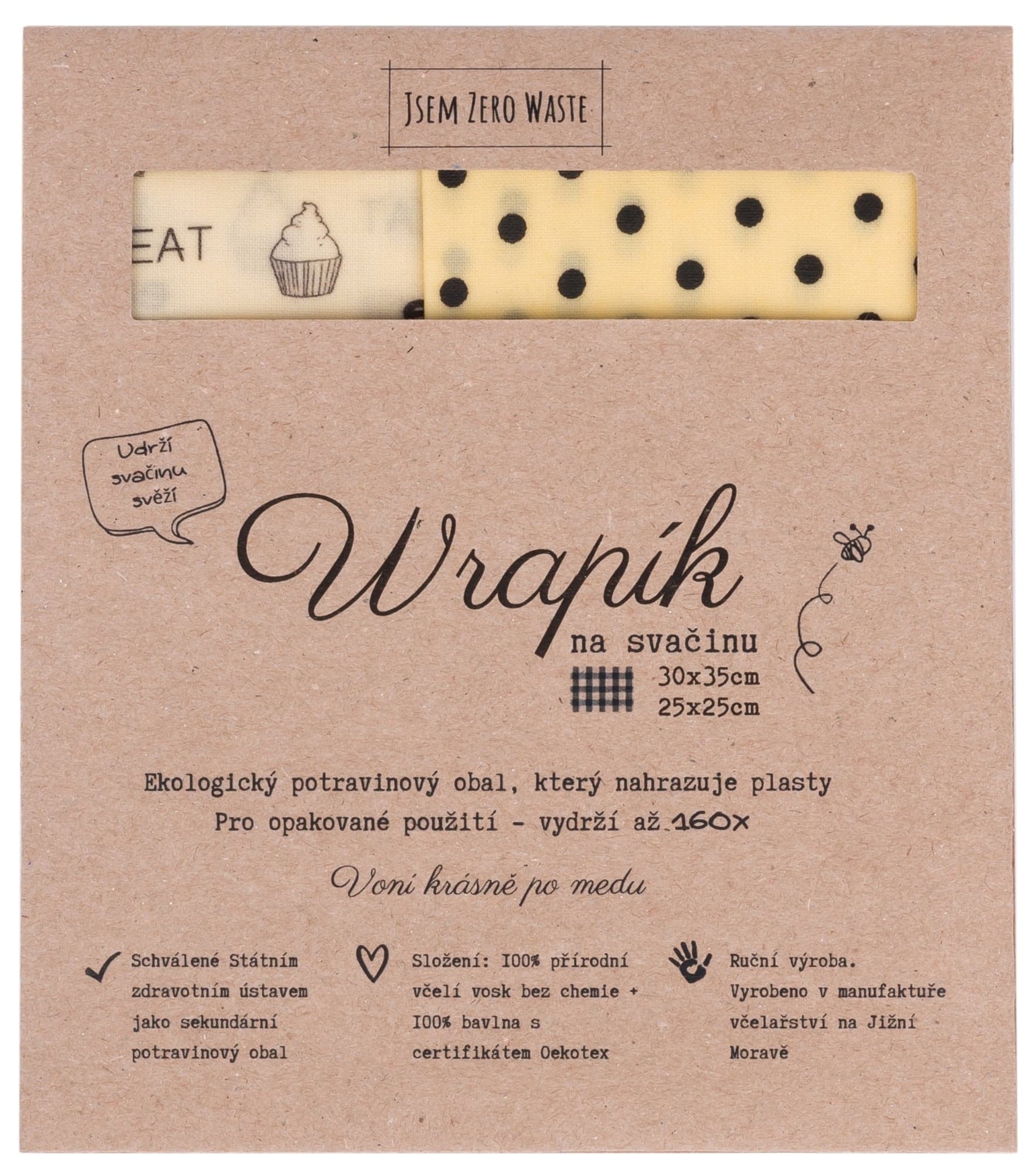 Wrapík EKO Set voskovaných ubrousků na svačinu 35×30 cm a 25×25 cm 2 ks