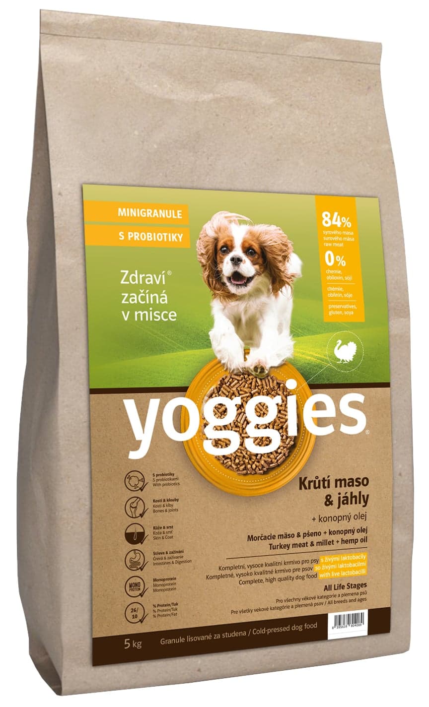 Yoggies Krůtí maso a jáhly – minigranule monoproteinové s probiotiky pro psy