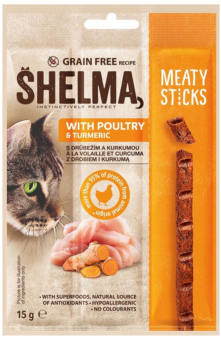 Shelma Bezobilné masové tyčinky pro kočku drůbež