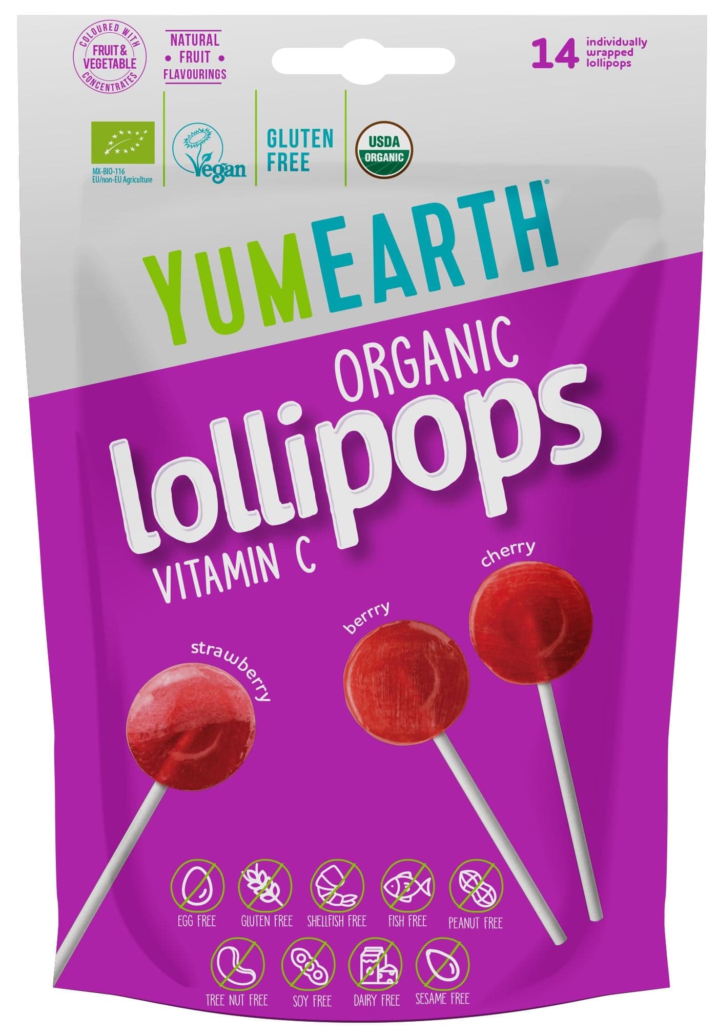 YumEarth BIO Ovocná lízátka s vitamínem C 14 ks