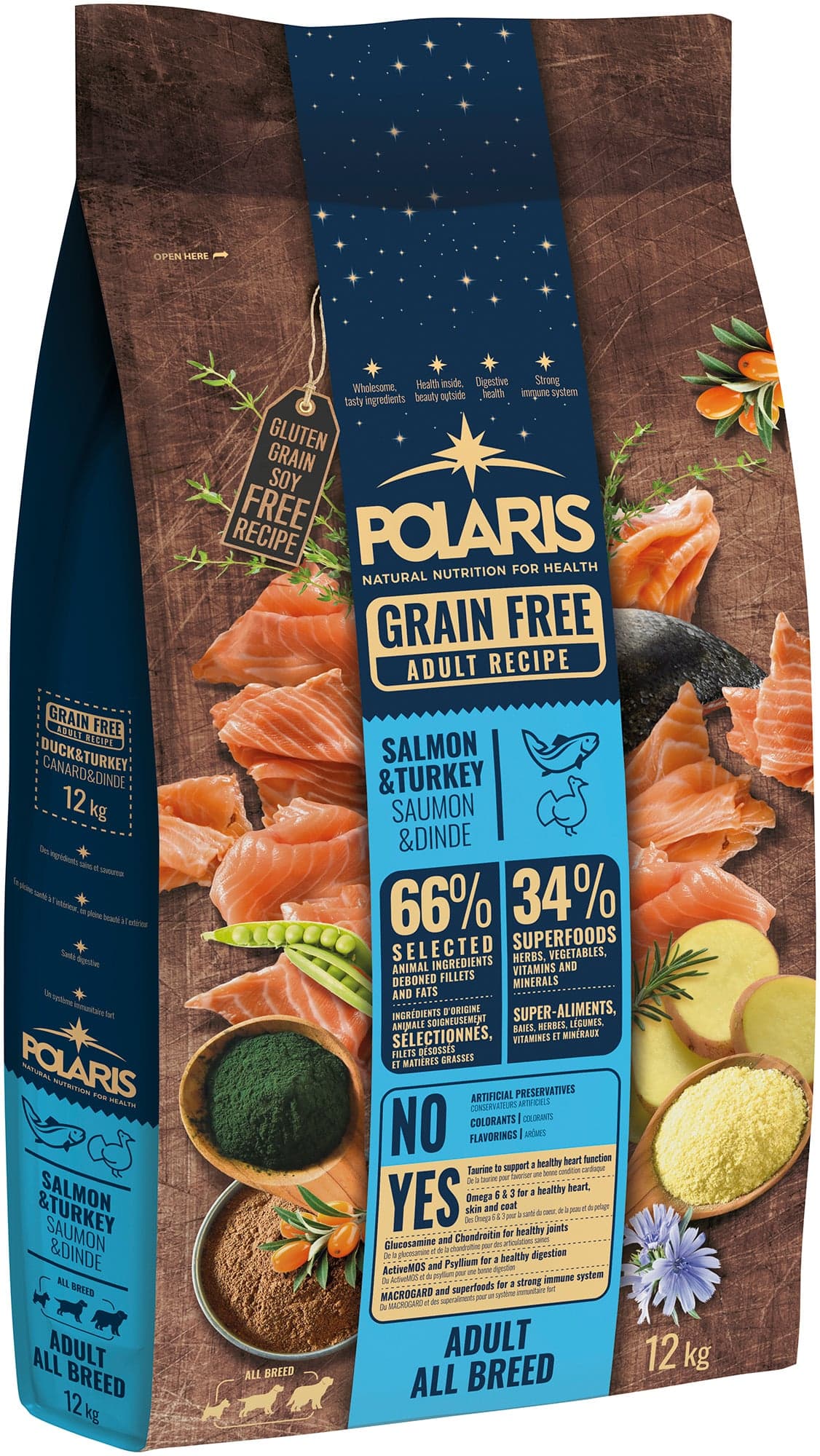 Polaris Adult All Breed bezobilné granule s čerstvým masem s lososem a krůtím pro psy