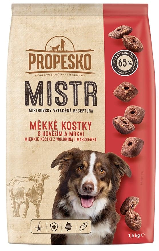 Propesko Mistr Měkké kroužky s hovězím masem pro psy 1,5 kg