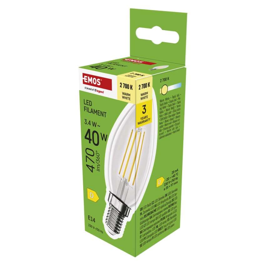 Emos LED žárovka Filament Candle 3,4W E14, teplá bílá 1 ks