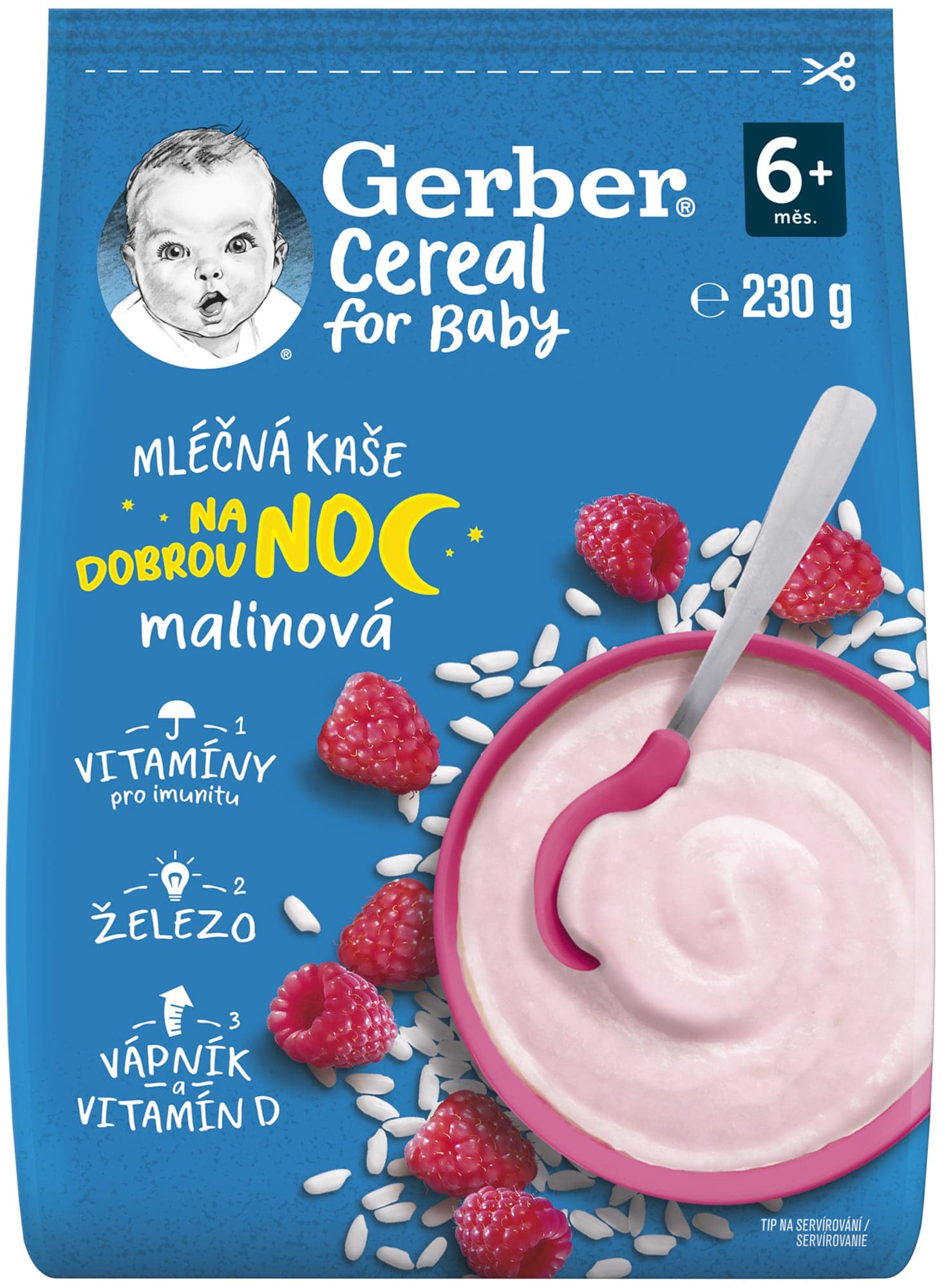 Gerber Cereal Mléčná kaše malinová Dobrou noc