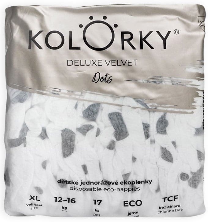 Kolorky EKO Jednorázové plenky deluxe velvet XL puntíky (12–16 kg) 17 ks