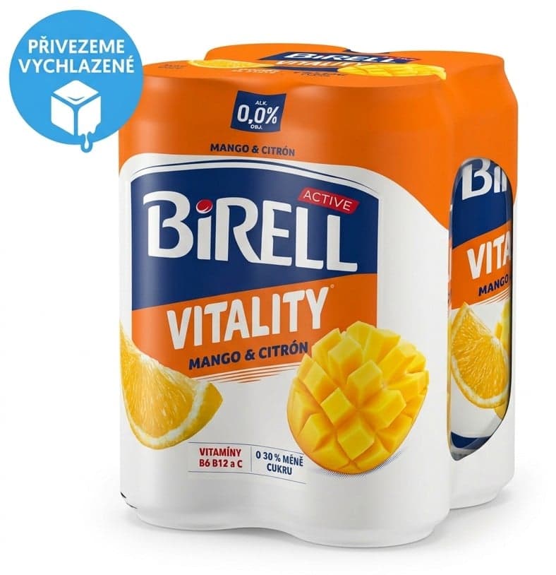 Birell 0.0 Vitality Mango & Citrón nealkoholické pivo s méně cukru 4×0,5 l plech