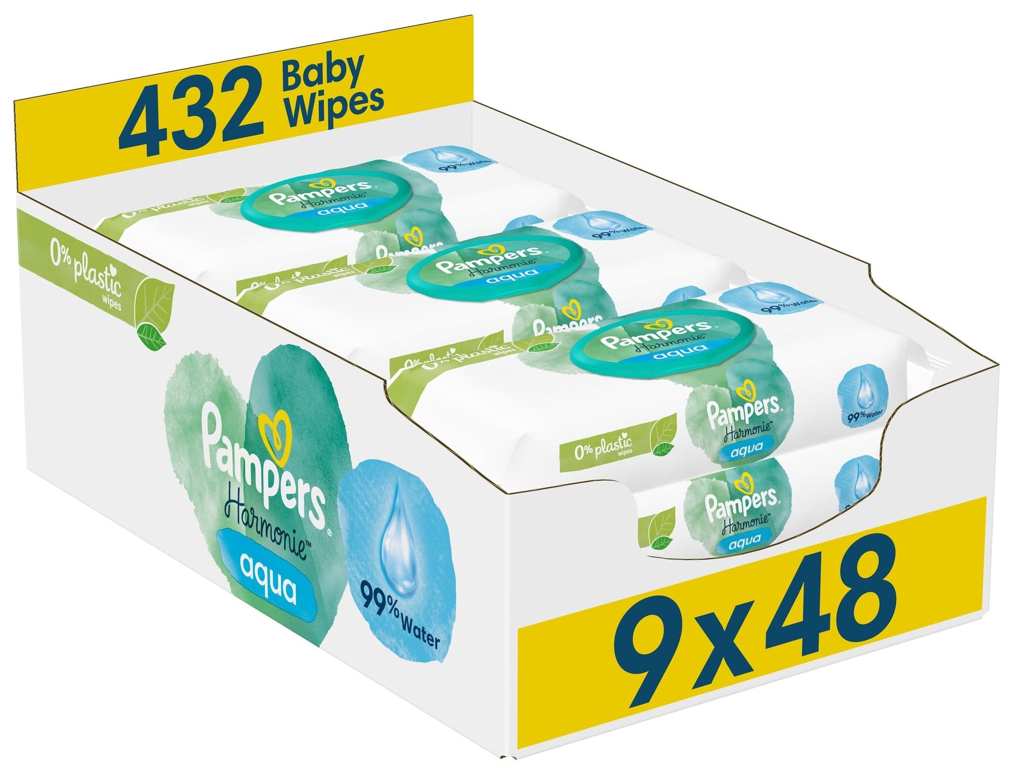 Pampers Harmonie Aqua vhlčené ubrousky plastic free 9×48 ks