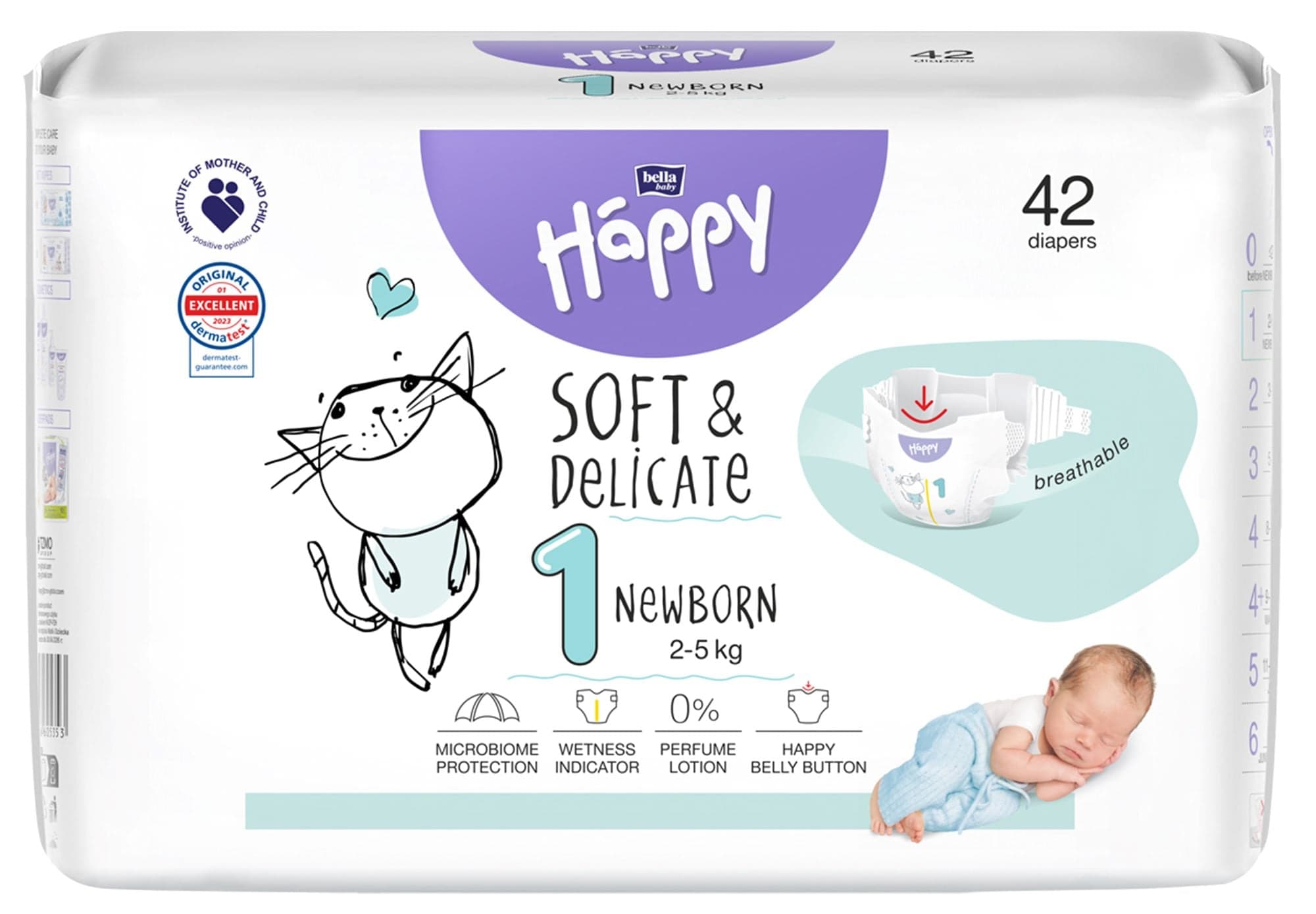 Bella Baby Happy Soft & Delicate jednorázové dětské plenky mini 2–5 kg (velikost 1) 42 ks