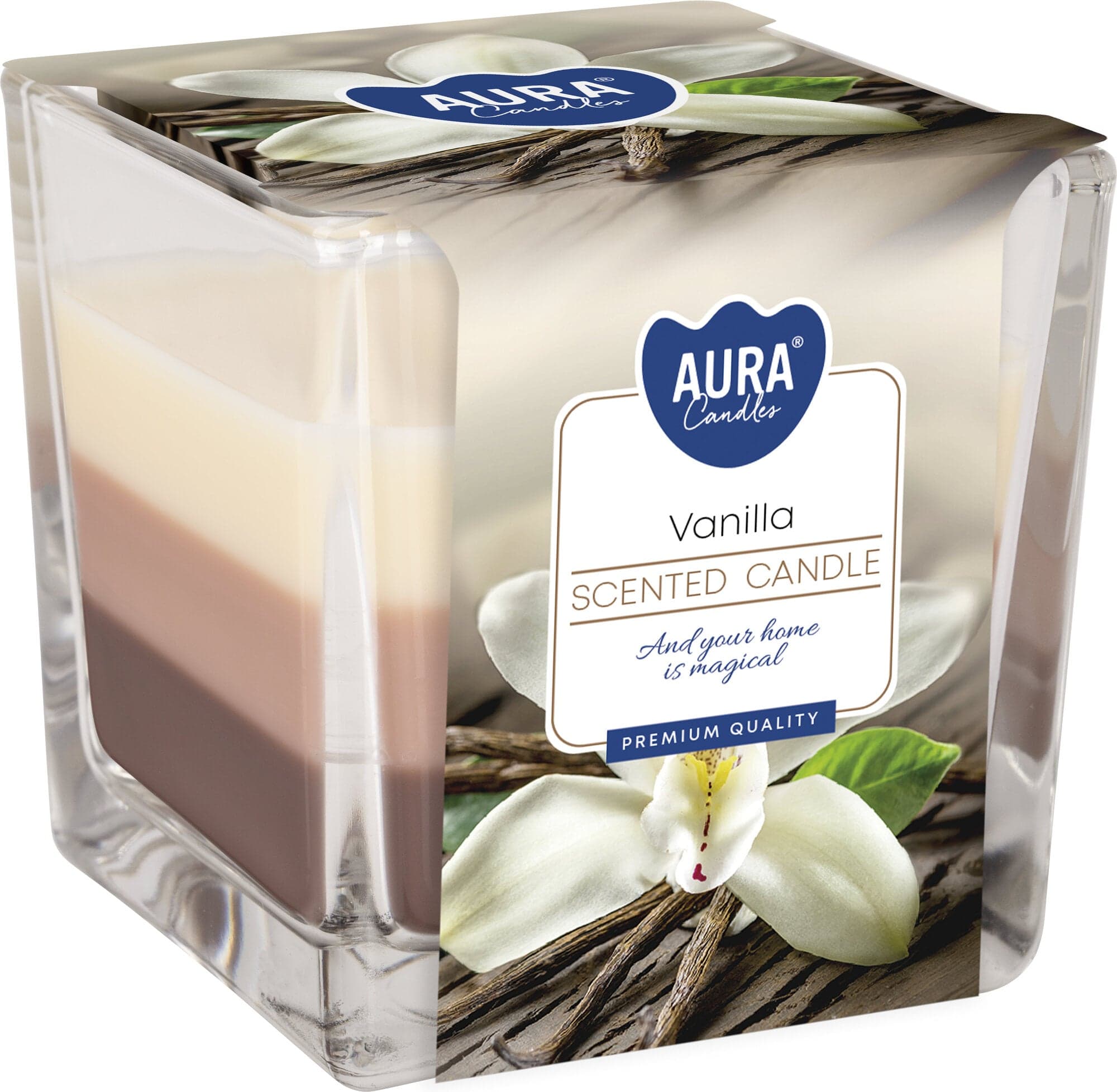 Aura Candles Vanilka tříbarevná vonná svíčka ve skle
