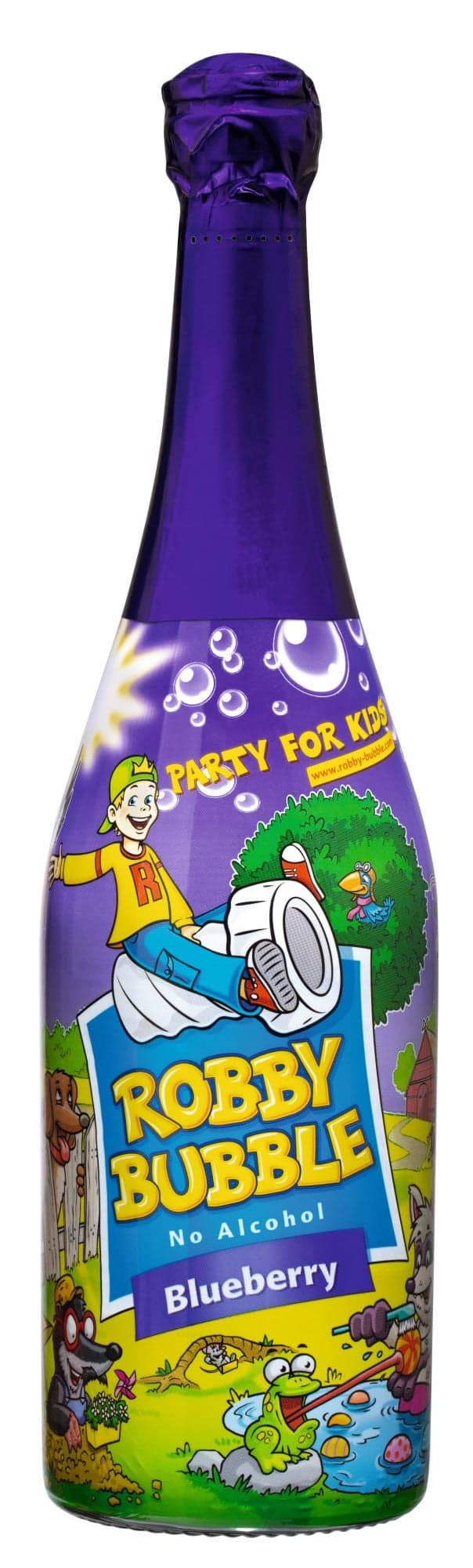 Robby Bubble Dětský šumivý nápoj borůvka sklo