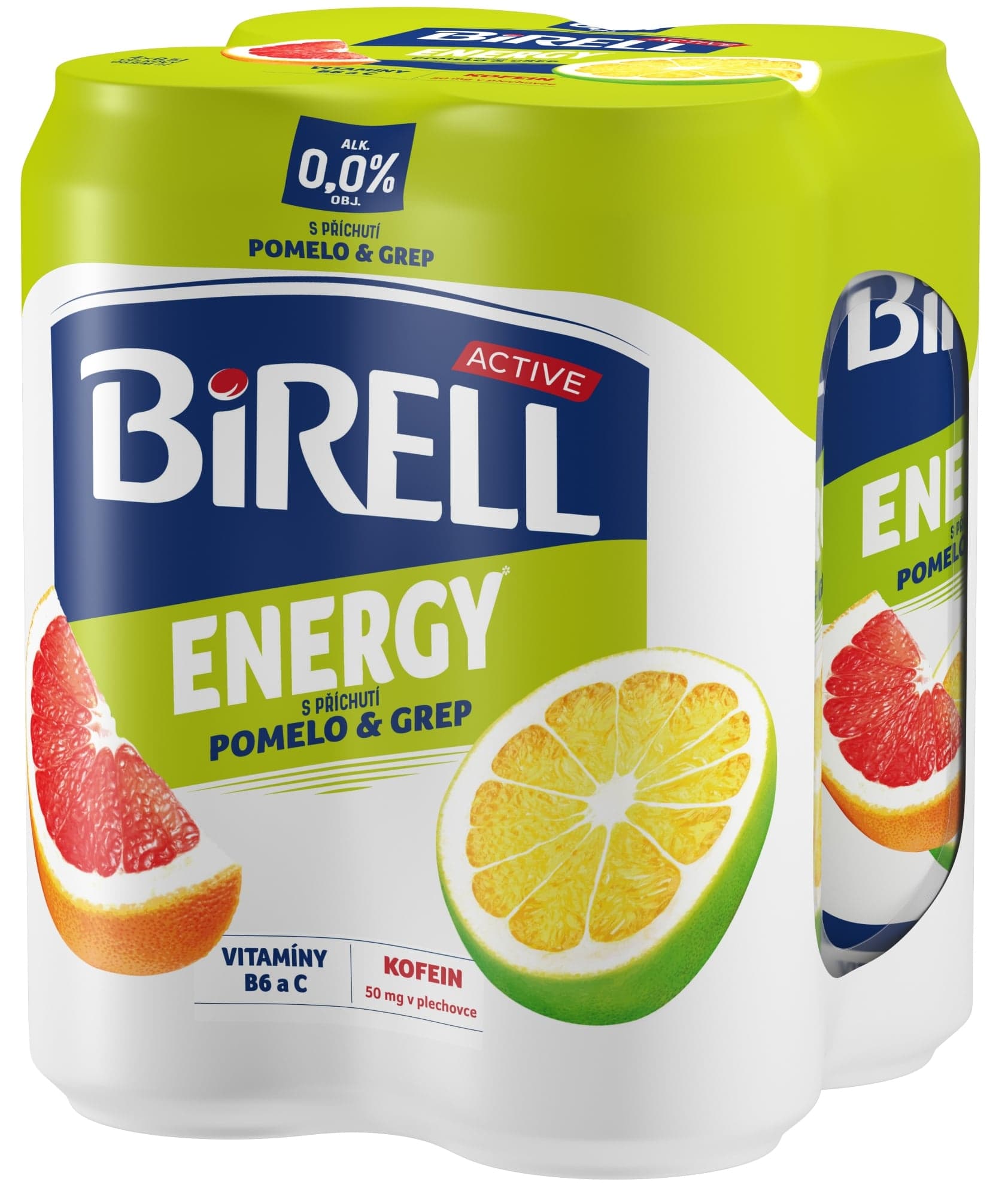 Birell 0.0 Energy Pomelo & Grep nealkoholické pivo s kofeinem 4×0,5 l plech