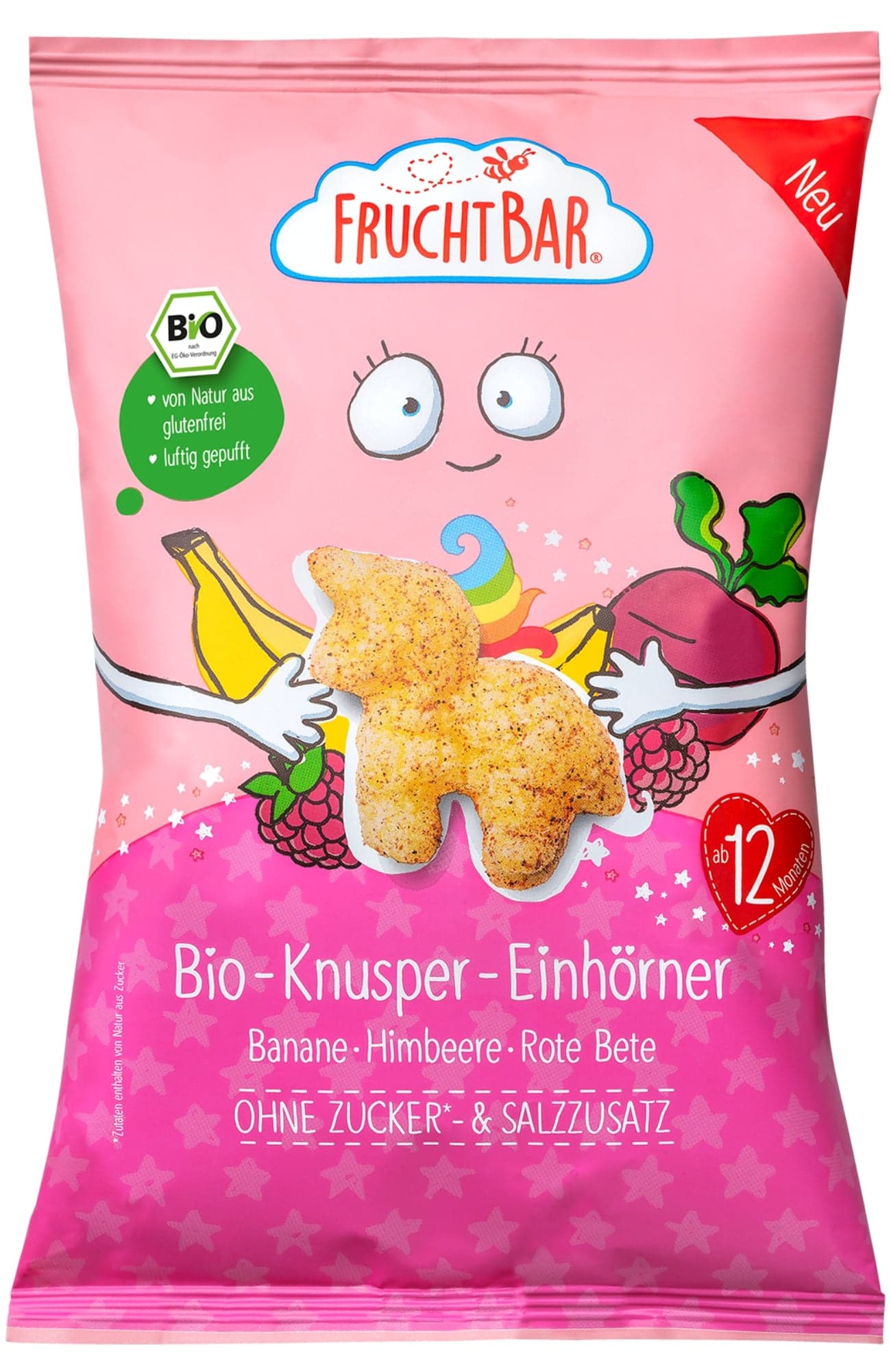 Fruchtbar BIO Křupky jednorožec – kukuřice, banán, malina a řepa