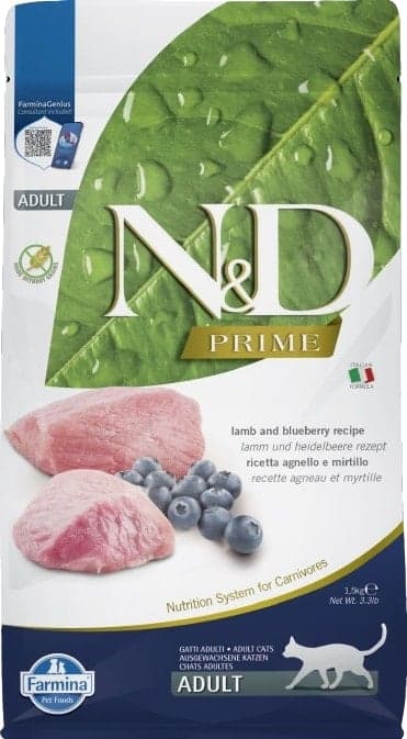 N&D Prime granule pro dospělé kočky s jehněčím a borůvkami