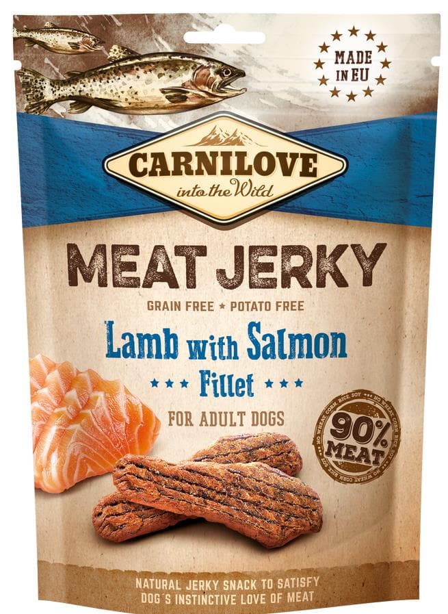 Carnilove Jerky pro psy – jehněčí a losos tyčinka