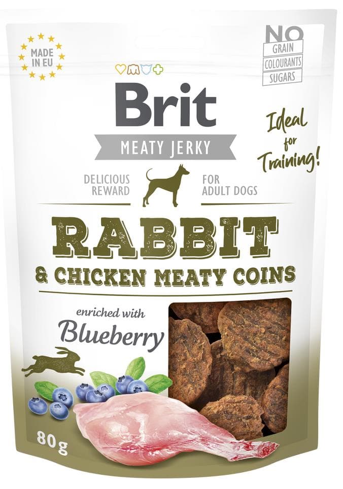 Brit Jerky masové penízky pro psy – králičí s kuřecím