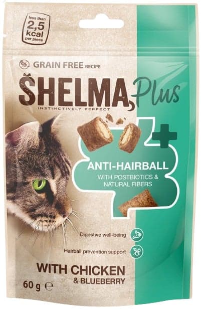 Shelma Anti-hairball bezobilné polštářky pro kočku kuře a borůvky