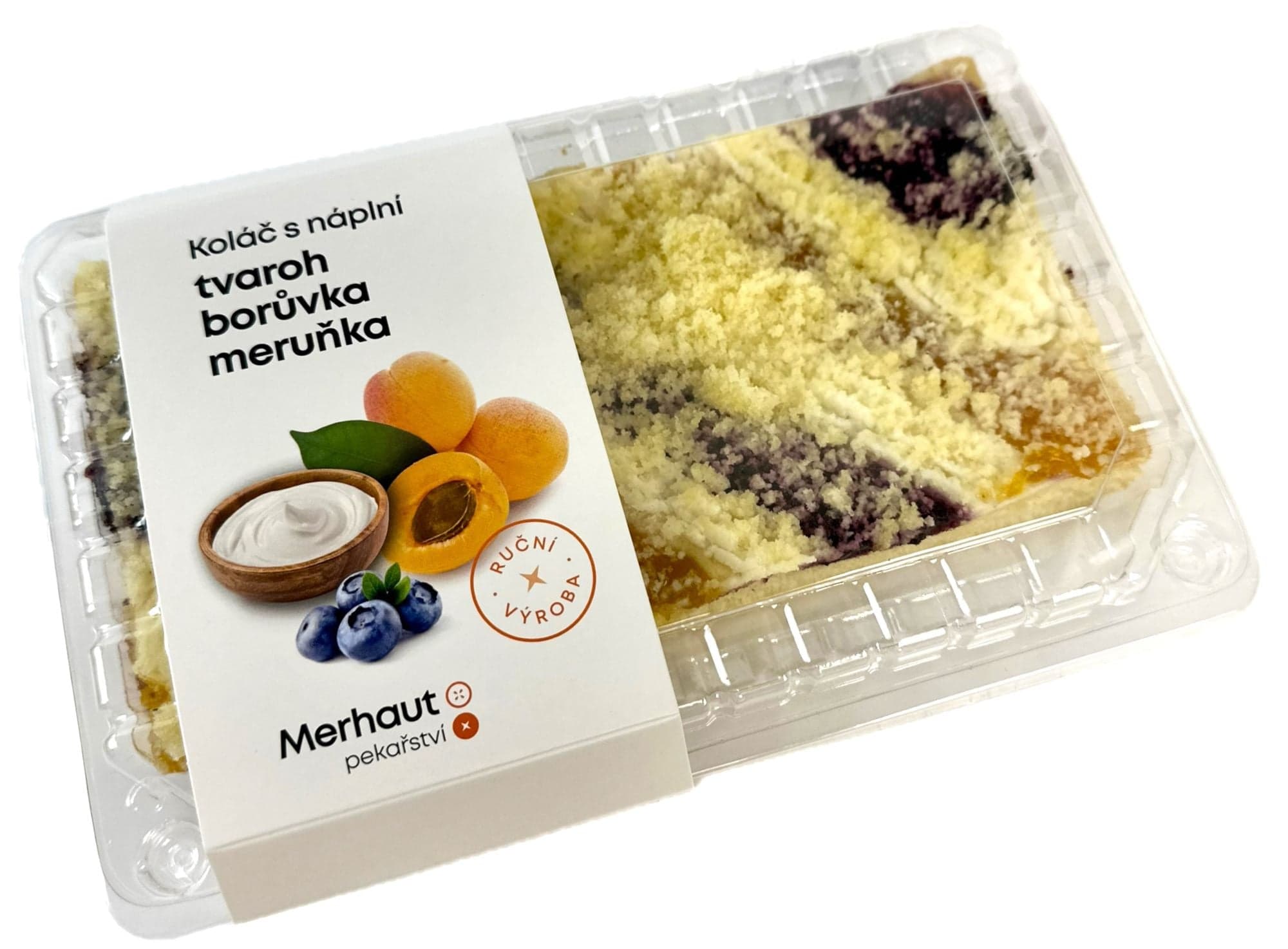 Merhautovo pekařství Koláč krájený tvaroh, borůvka a meruňka