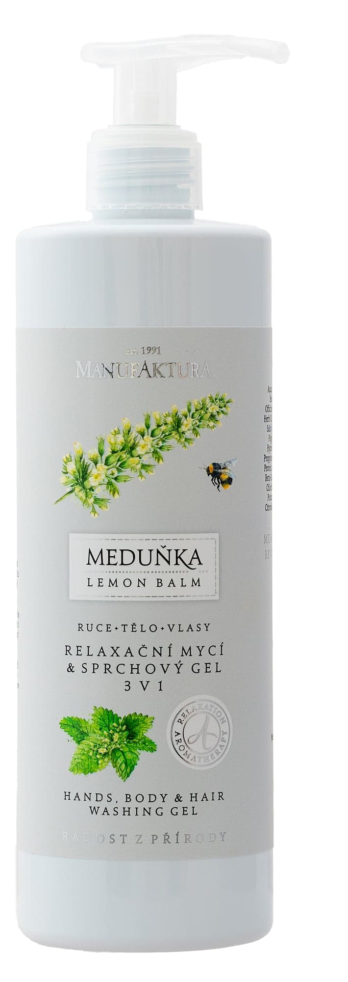 Manufaktura Jemný mycí a sprchový gel 3v1 na ruce, tělo & vlasy Meduňka