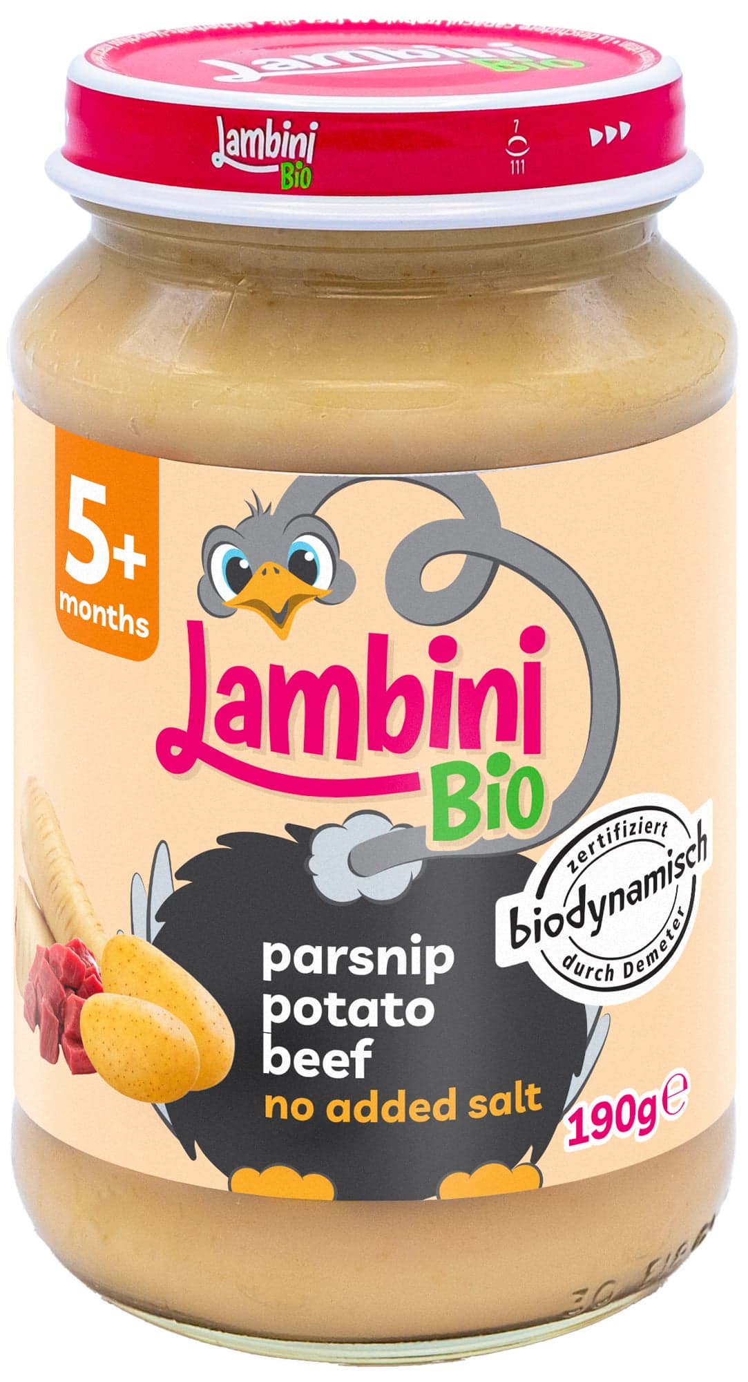 Lambini BIO Demeter příkrm pastinák, brambory a hovězí maso 190 g