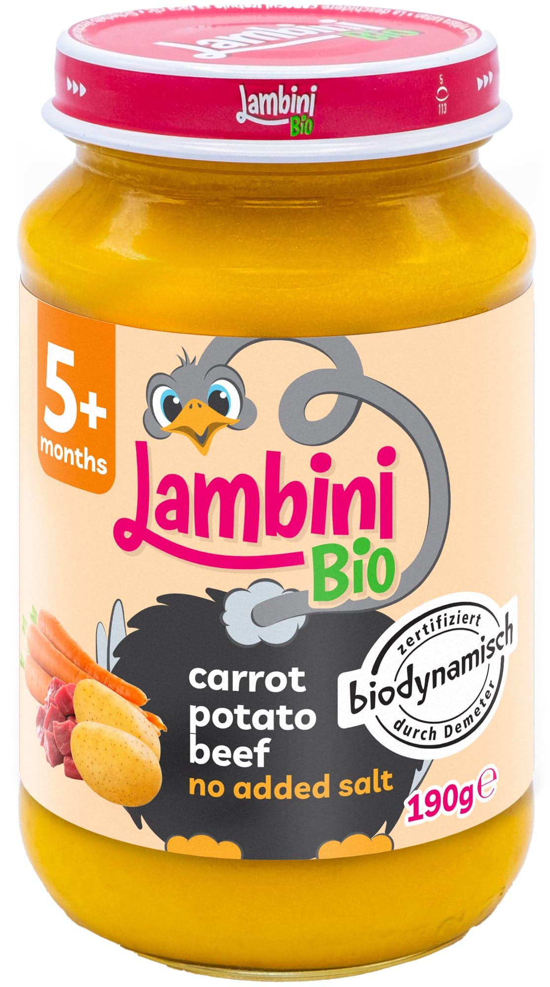 Lambini BIO Demeter příkrm mrkev, brambory a hovězí maso