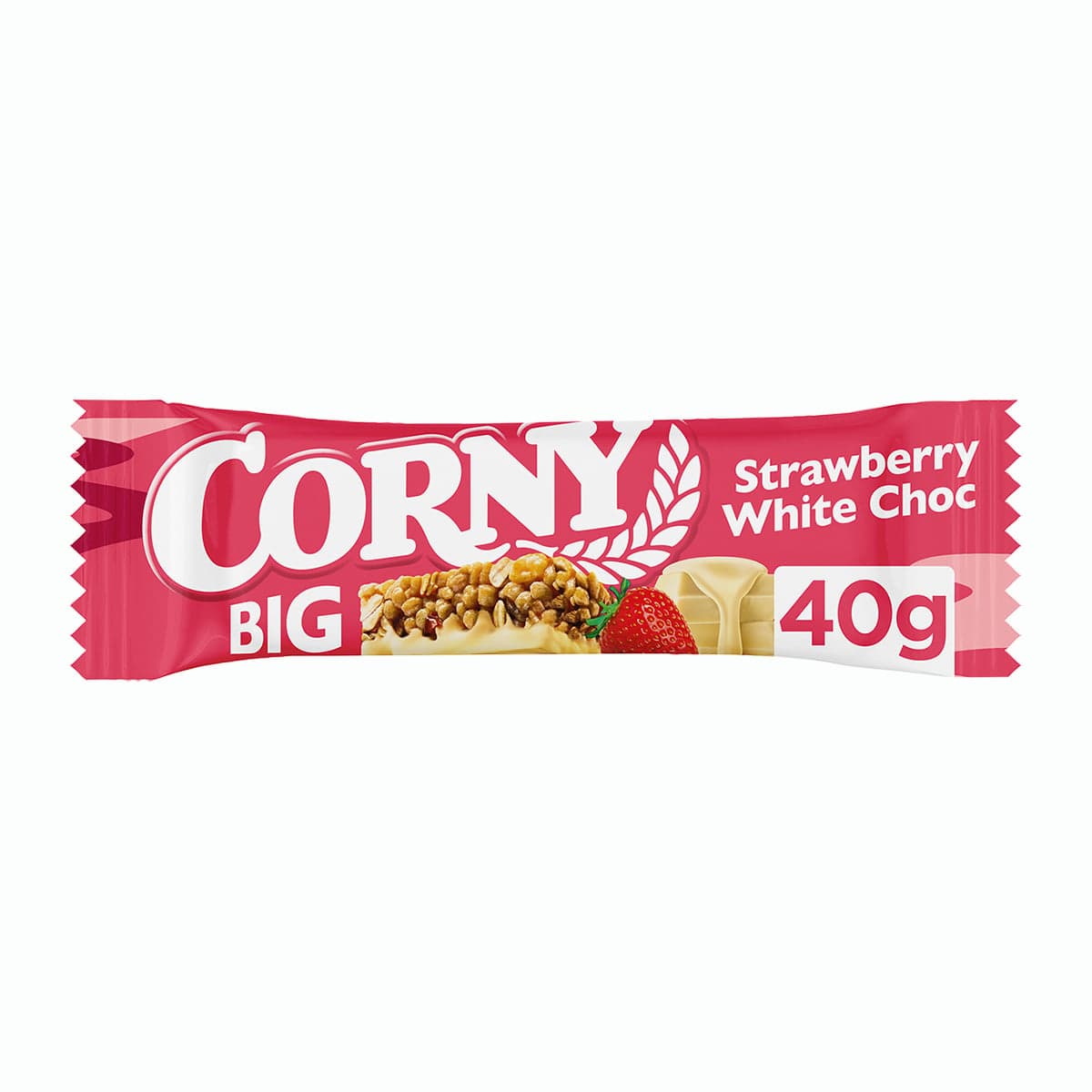 Corny BIG Cereální tyčinka s jahodami, polomáčená v bílé čokoládě