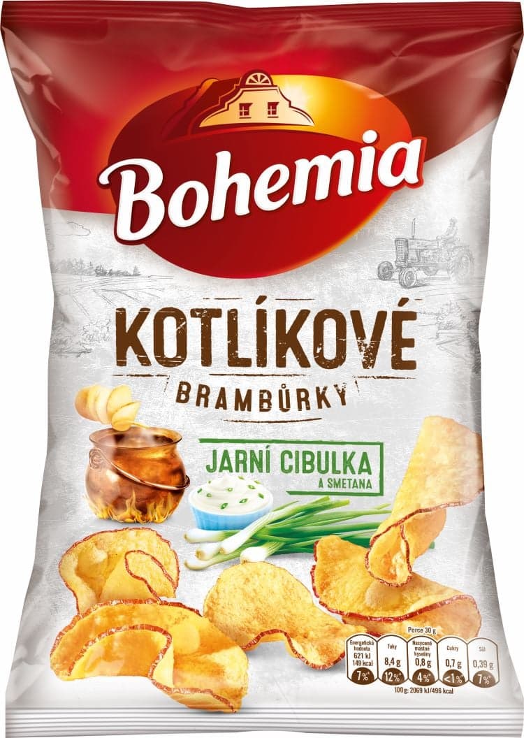 Bohemia Kotlíkové brambůrky jarní cibulka a smetana 100 g