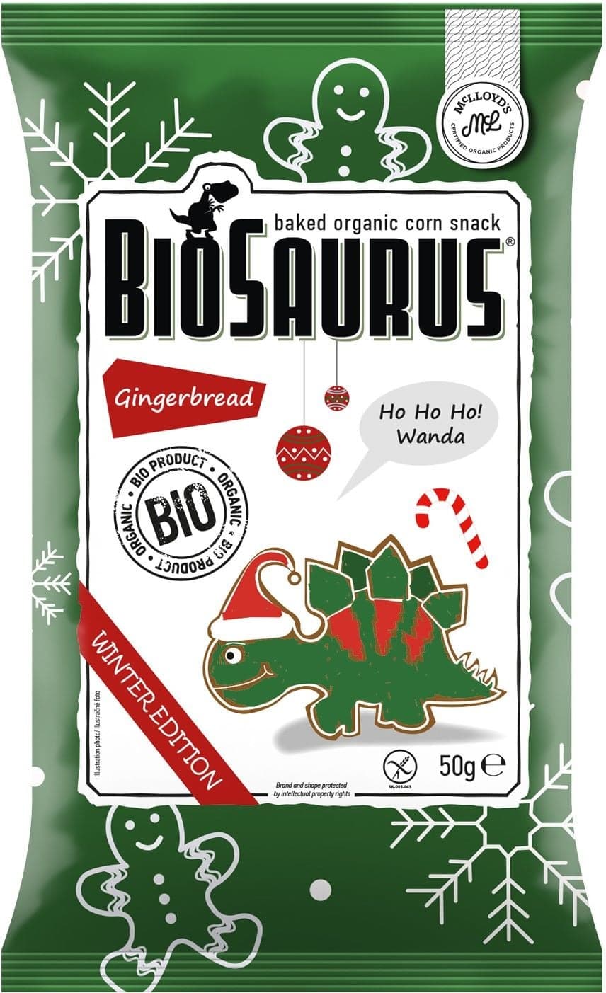 BioSaurus BIO Kukuřičný snack s perníkovým kořením Winter edition