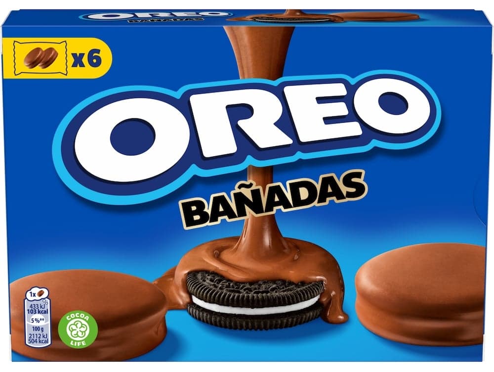 OREO sušenky s vanilkovou náplní, kakaová poleva
