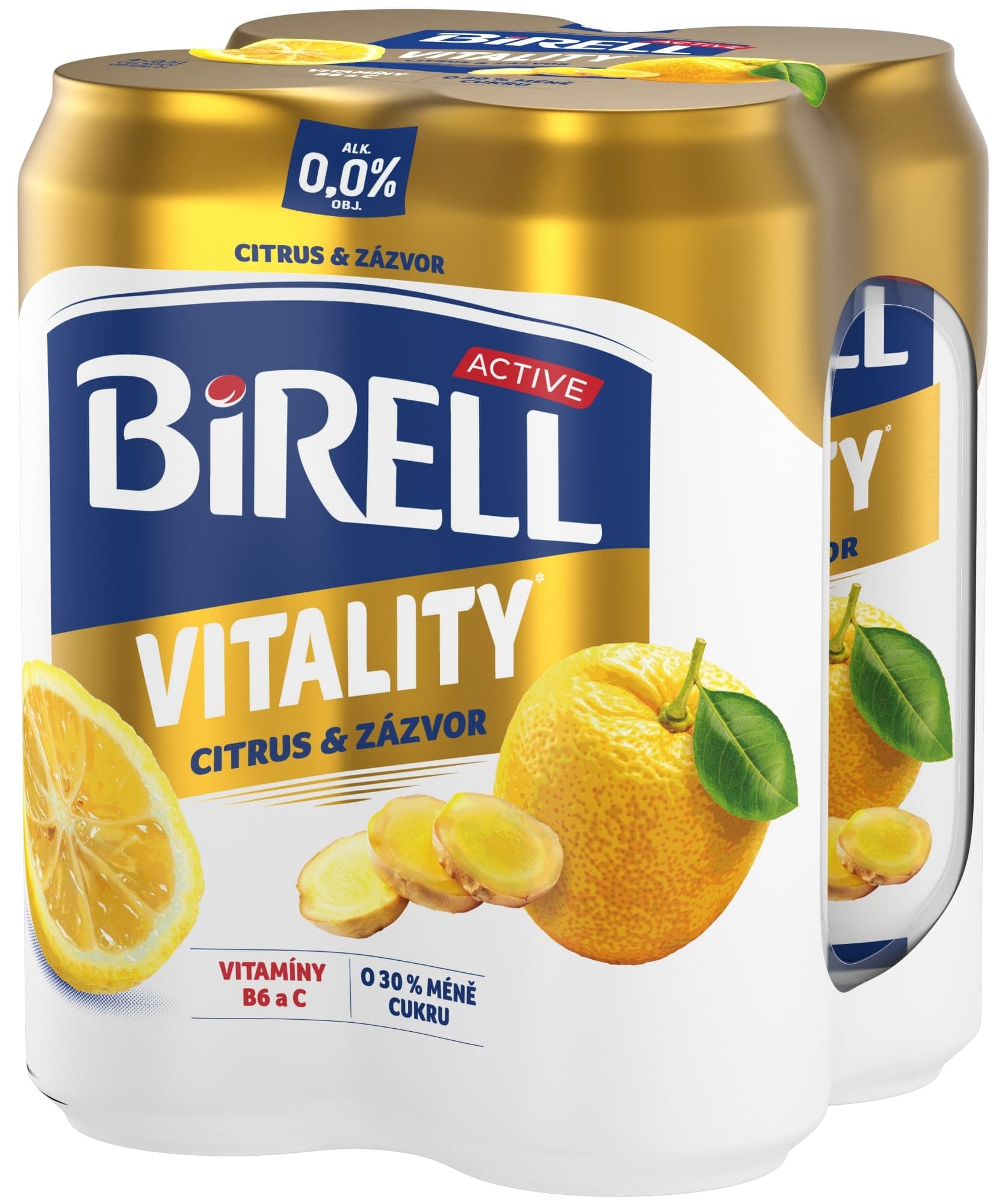 Birell 0.0 Vitality Citrus & Zázvor nealkoholické pivo s méně cukru 4×0,5 l plech