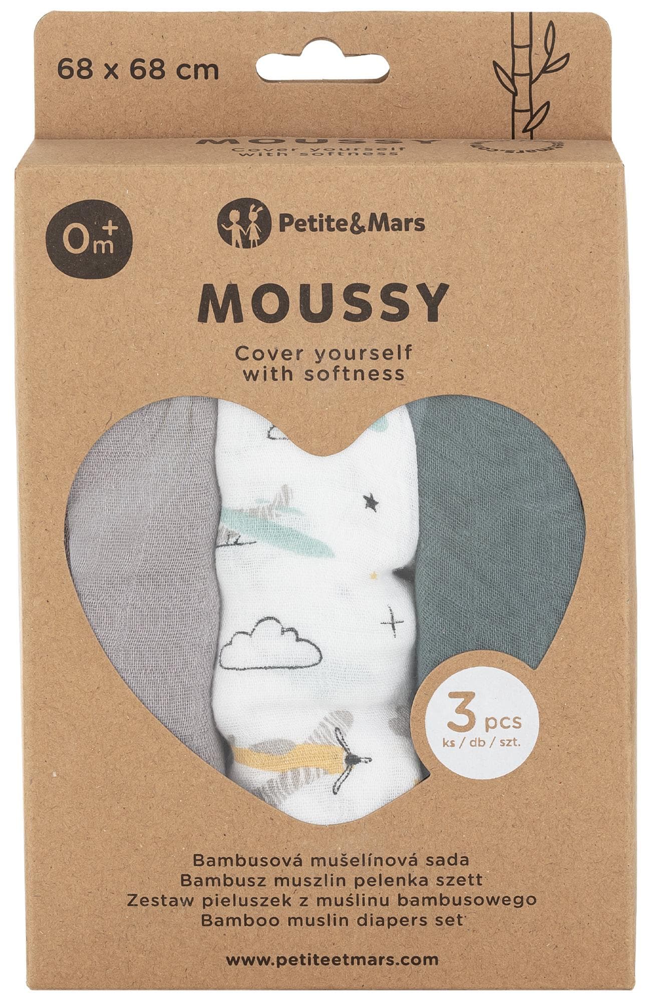 Petite & Mars Moussy Grey Planes sada mušelínových plen